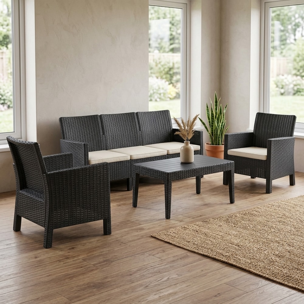 Set de exterior antracita con sofá y sillones