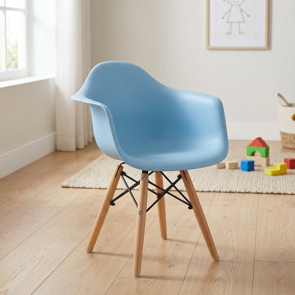 Sillón infantil azul con patas de madera