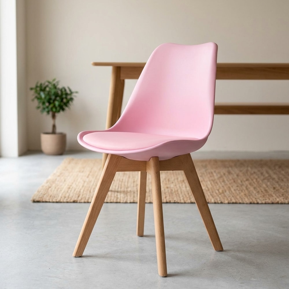 Silla de comedor nórdica rosa con cojín