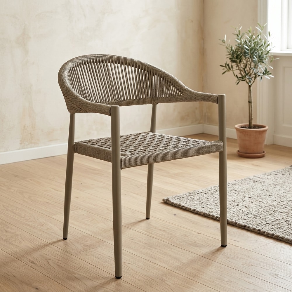 Sillón apilable de exterior en cuerda beige