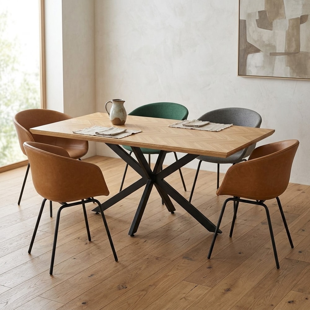 Mesa de comedor industrial madera y metal negro