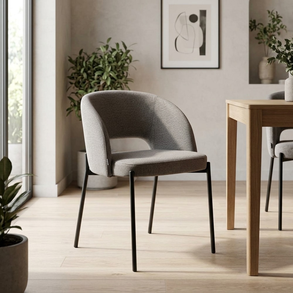 Silla de comedor tapizada gris patas negras