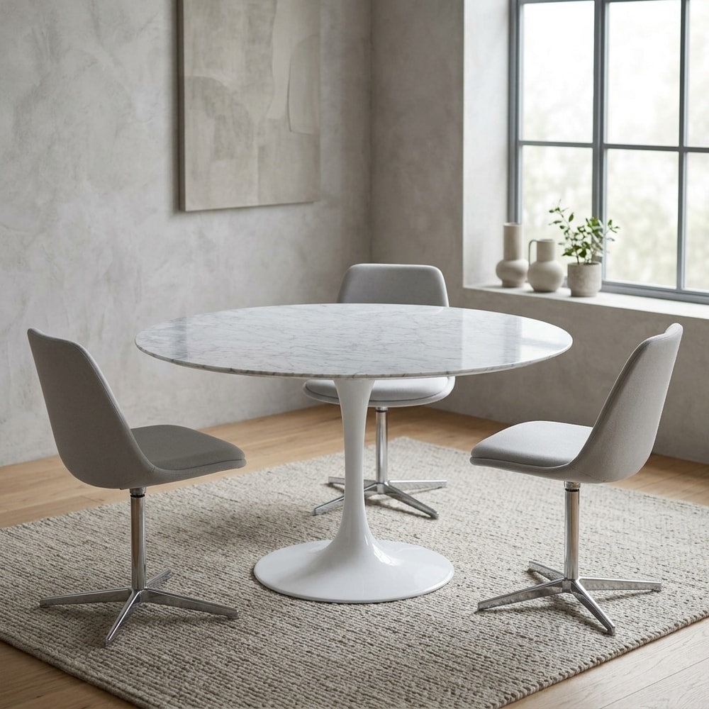 Mesa de comedor redonda con tapa de mármol