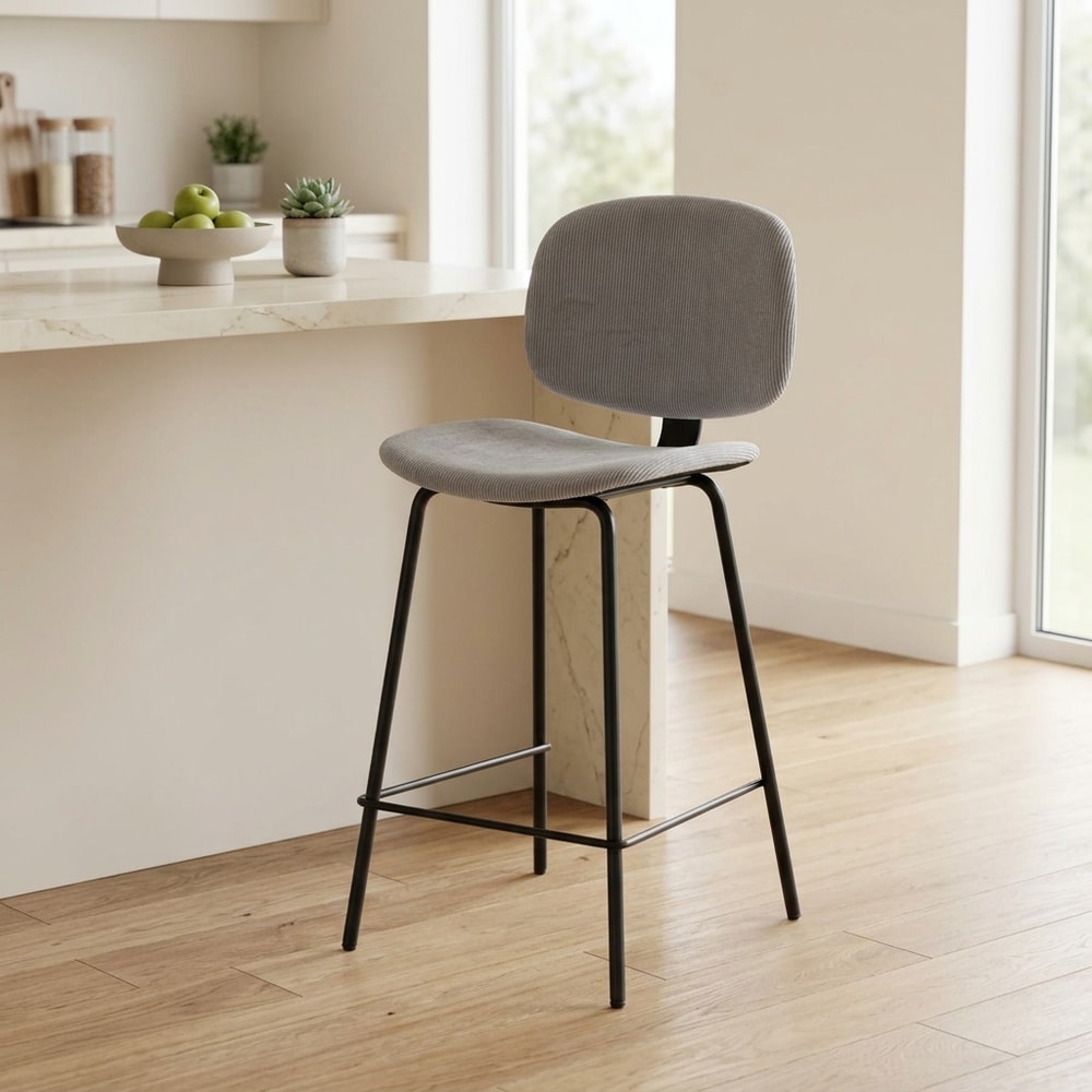 Taburete moderno gris con asiento de pana