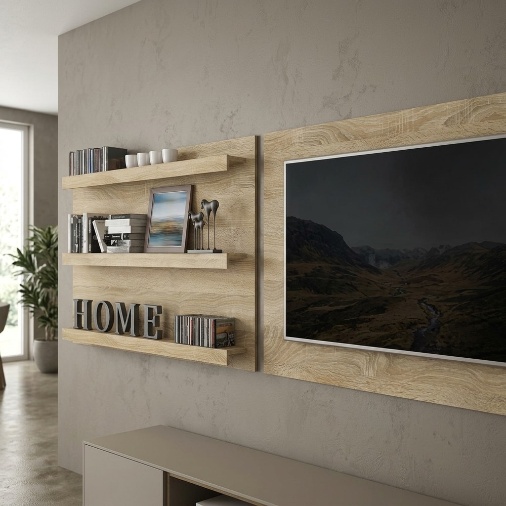 Panel de Pared con 3 Estantes y Soporte para TV