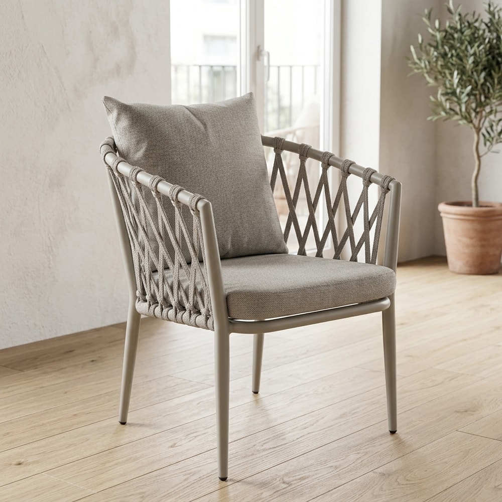 Sillón de exterior en aluminio y cuerda gris