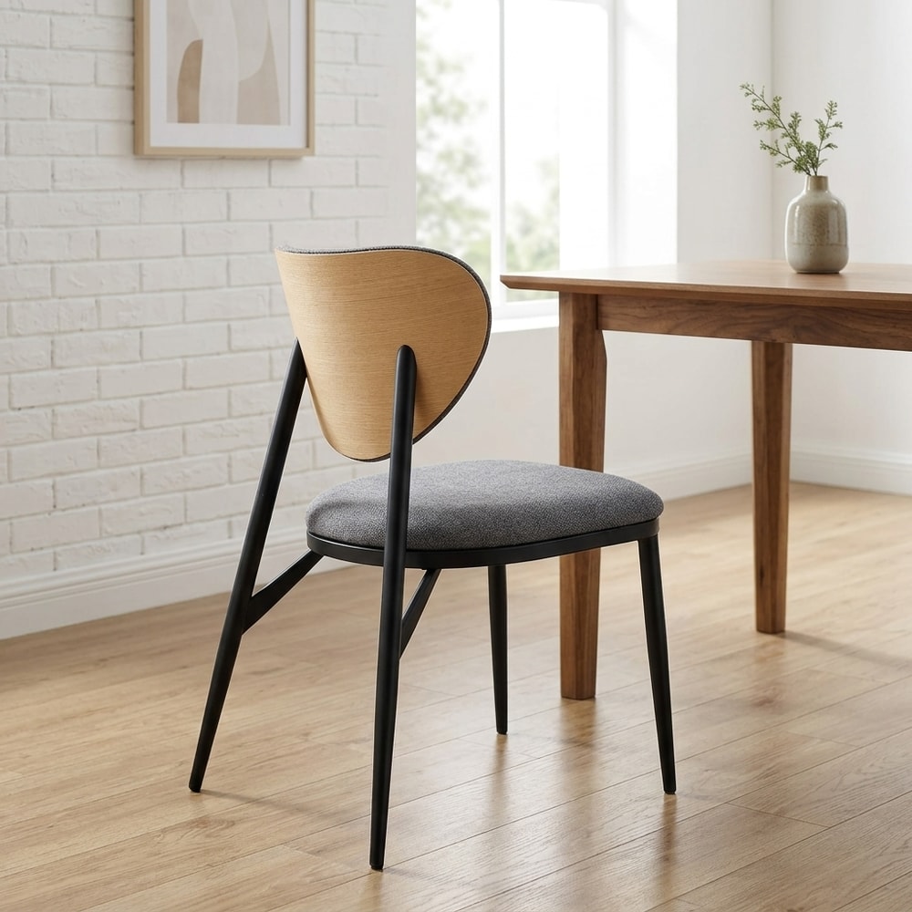 Silla de comedor tapizada gris y madera de roble