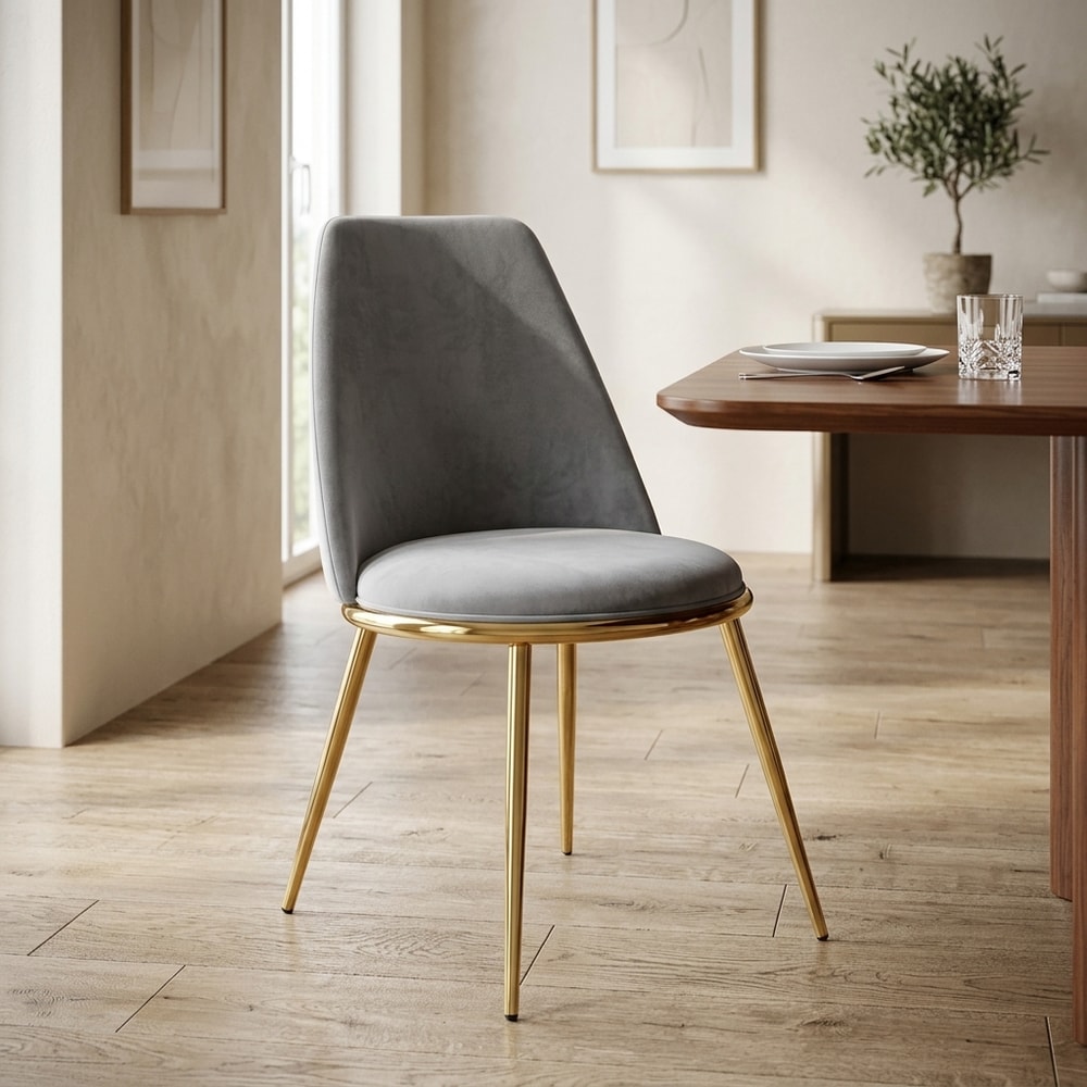 Silla de diseño en velvet gris con patas doradas