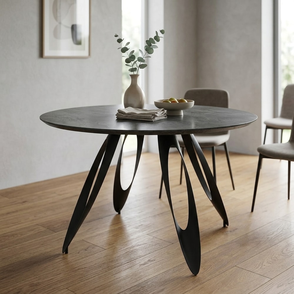 Mesa de comedor redonda de diseño cemento gris