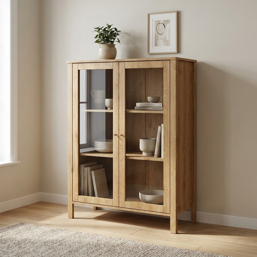 Vitrina de madera con 2 puertas de cristal