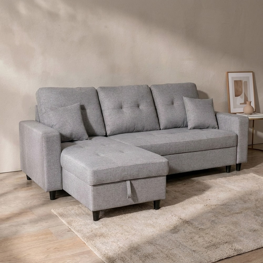 Sofá Chaise Longue Cama con Arcón Gris 3 Plazas