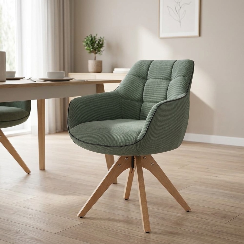 Silla de comedor giratoria tapizada en verde