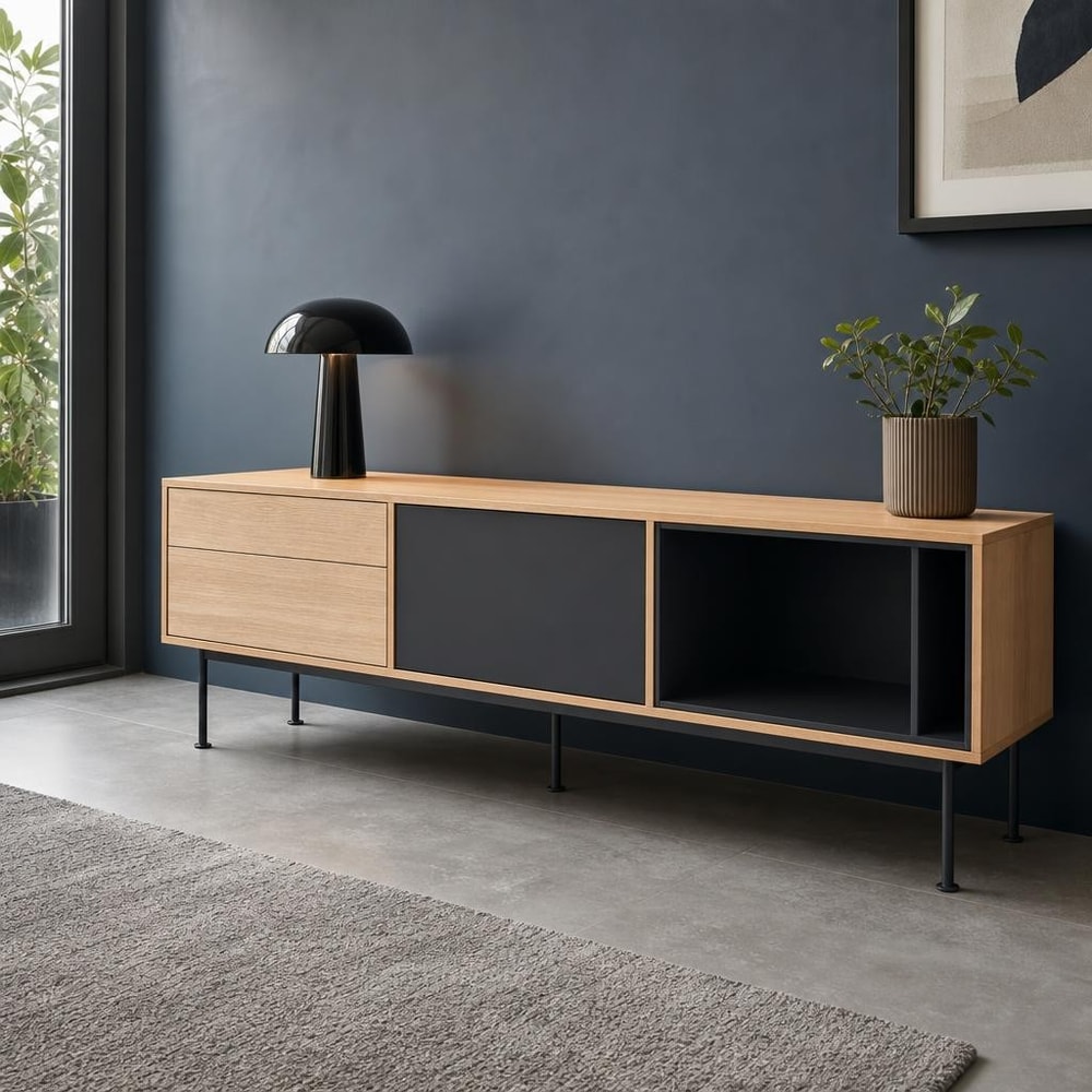 Mueble TV antracita con puerta y 2 cajones
