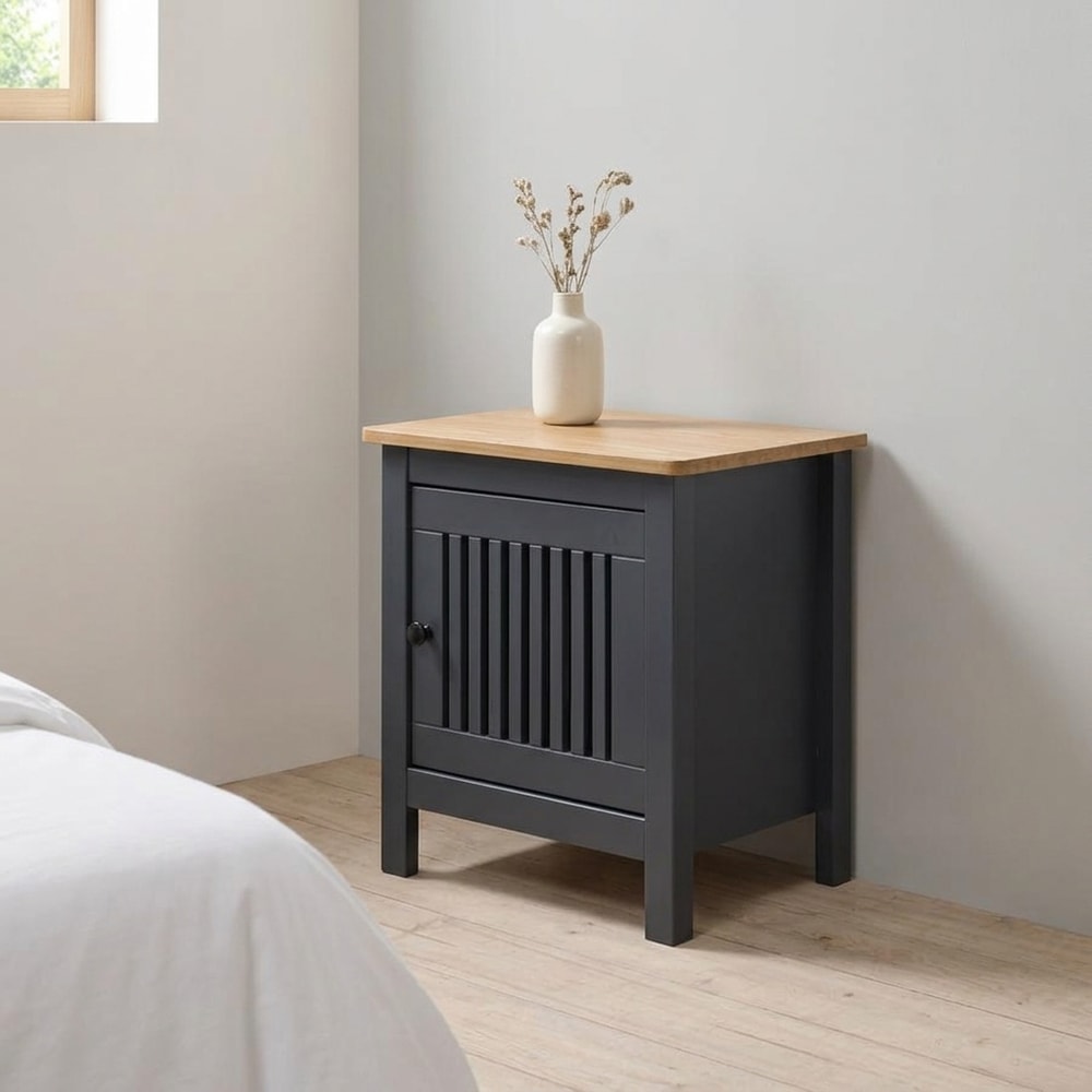 Mesita de noche gris antracita con tapa madera