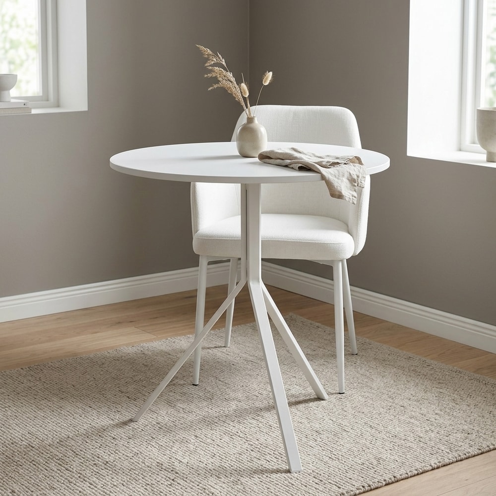 Mesa de comedor redonda blanca patas de metal