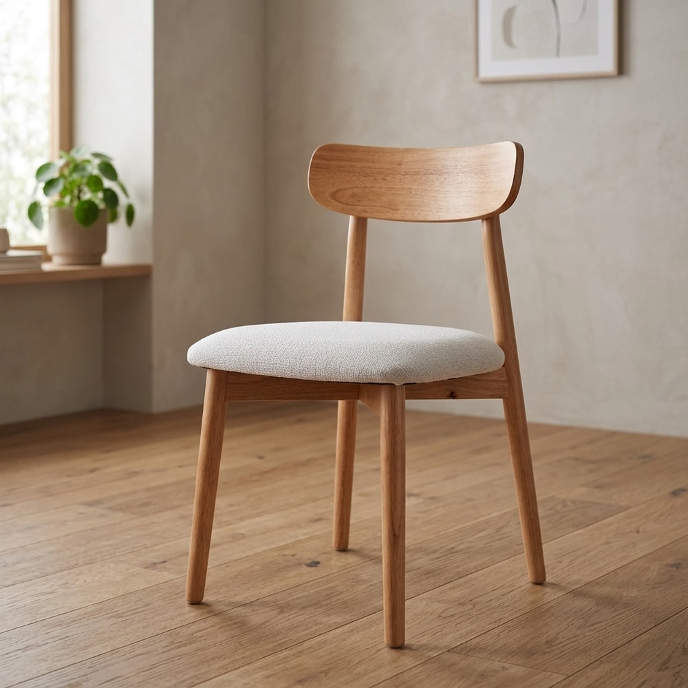 Silla de comedor tapizada beige y madera natural
