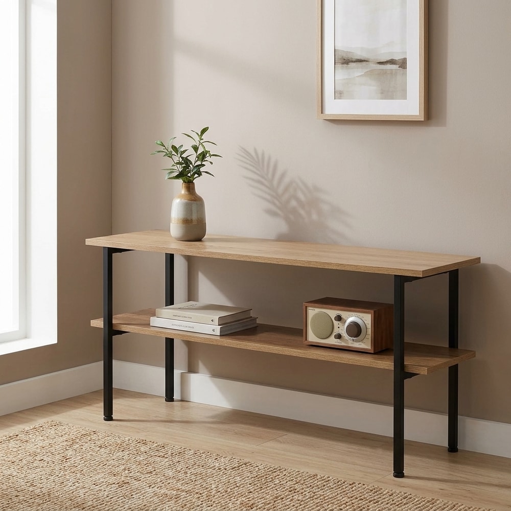 Mueble de TV moderno en roble y metal negro