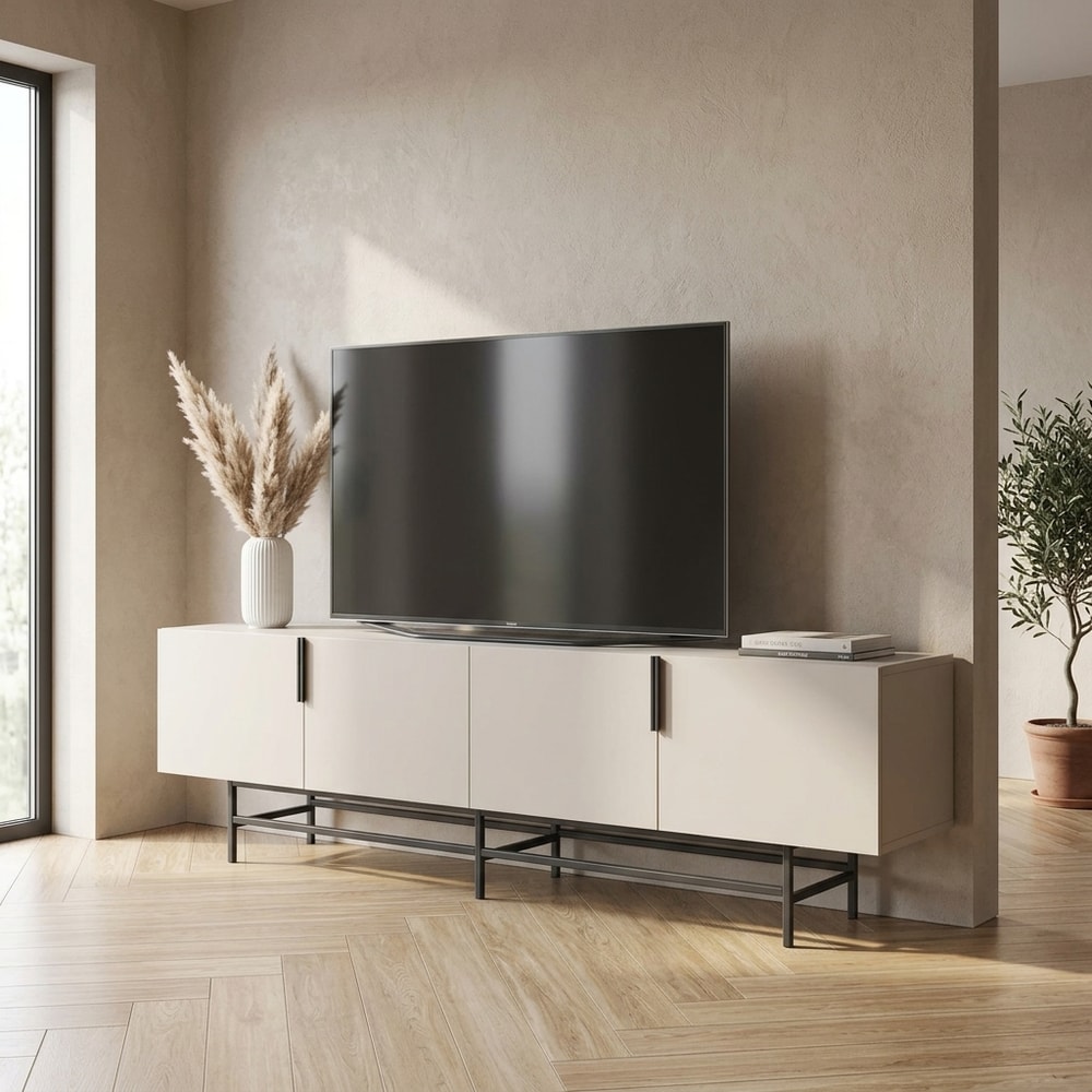 Mueble TV beige 4 puertas con patas de metal
