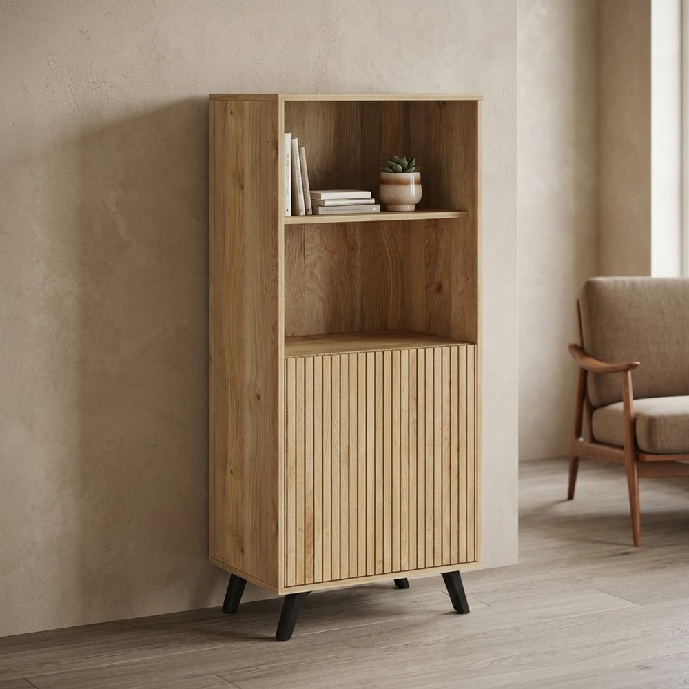 Mueble bar de madera natural con diseño moderno