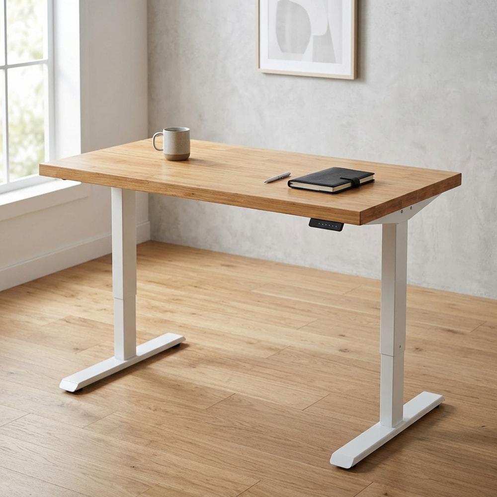 Mesa escritorio elevable motorizada roble y blanco