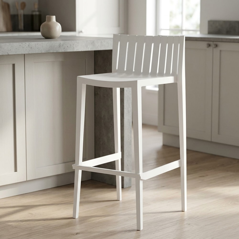 Taburete moderno apilable en polipropileno blanco