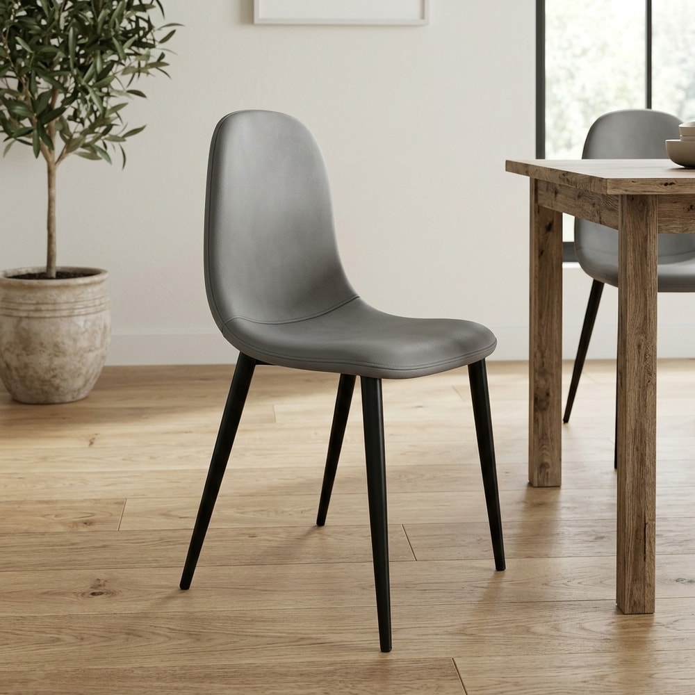 Silla de comedor tapizada gris con patas negras