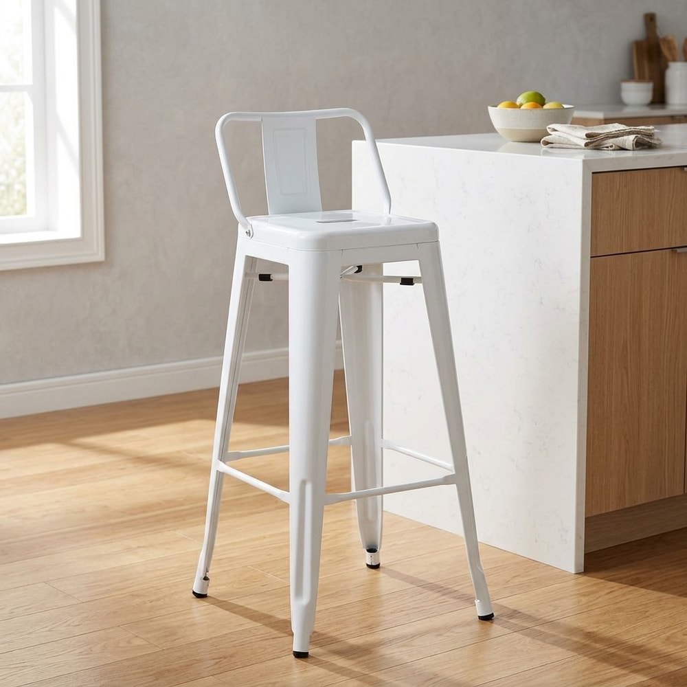 Taburete Alto de Diseño Industrial en Acero Blanco