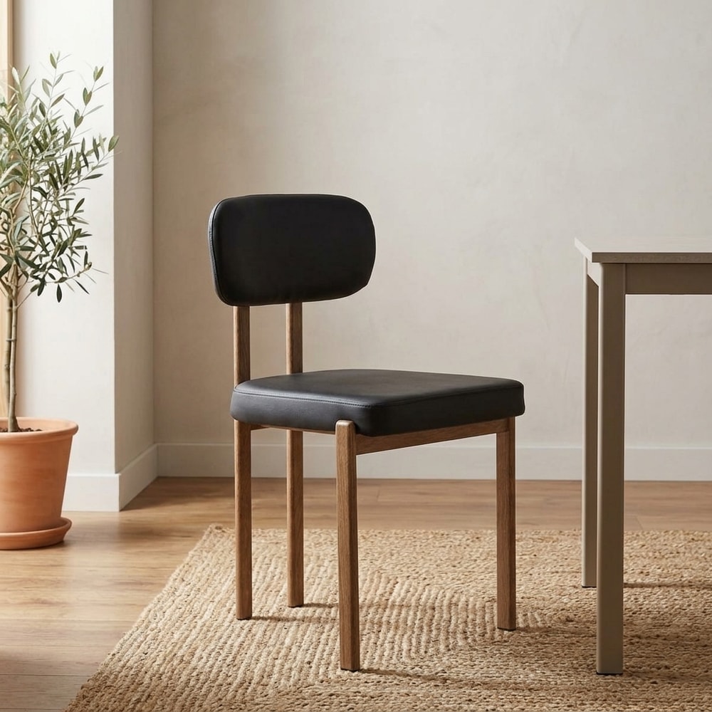 Silla tapizada negra patas efecto madera
