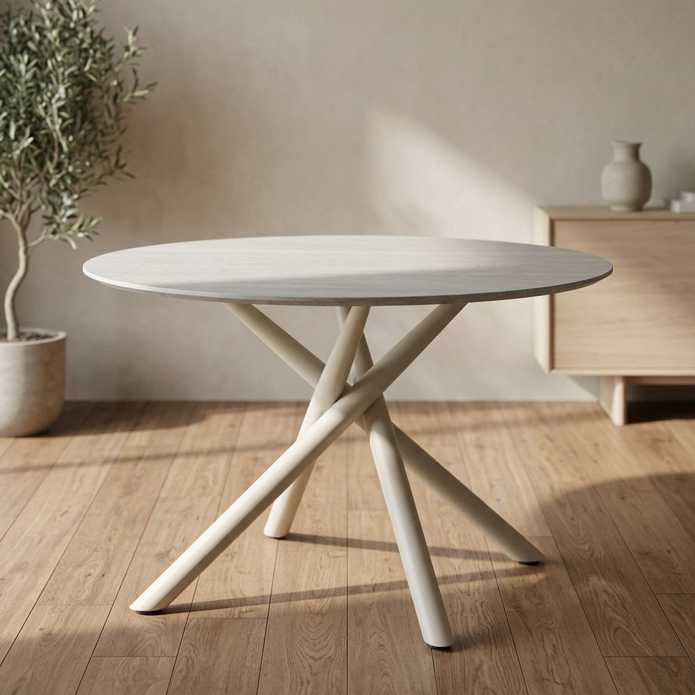 Mesa de comedor redonda efecto travertino
