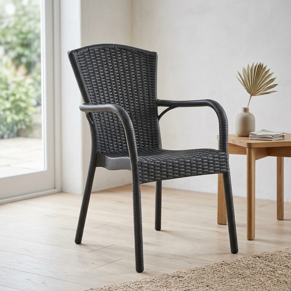 Sillón de exterior apilable efecto rattán negro
