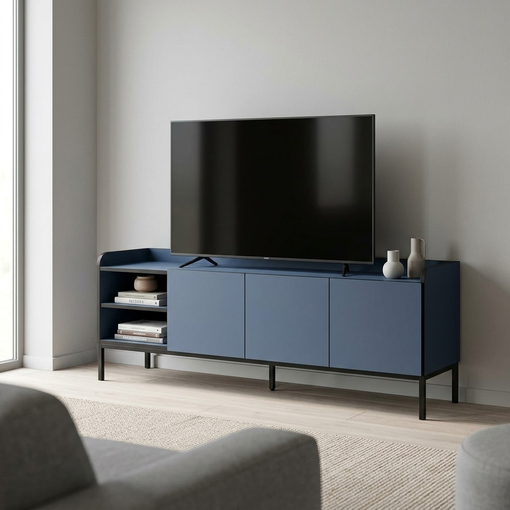 Mueble de TV Adara Azul y Negro 3 Puertas