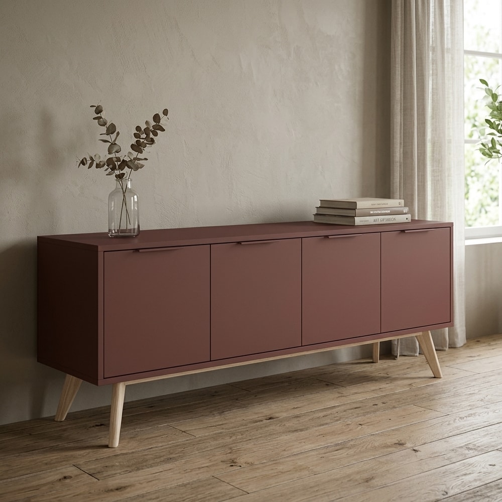 Mueble TV de 4 Puertas en Color Terracota