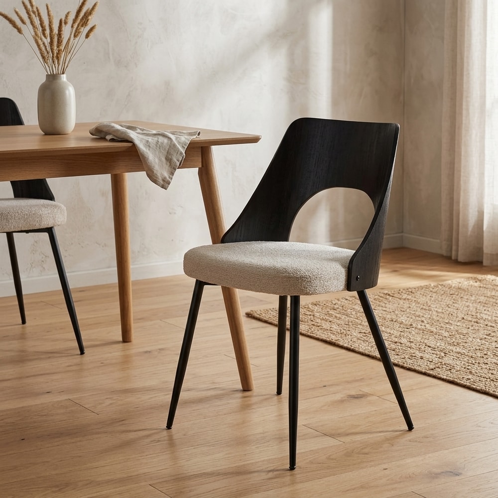 Silla de comedor moderna con asiento beige y negro