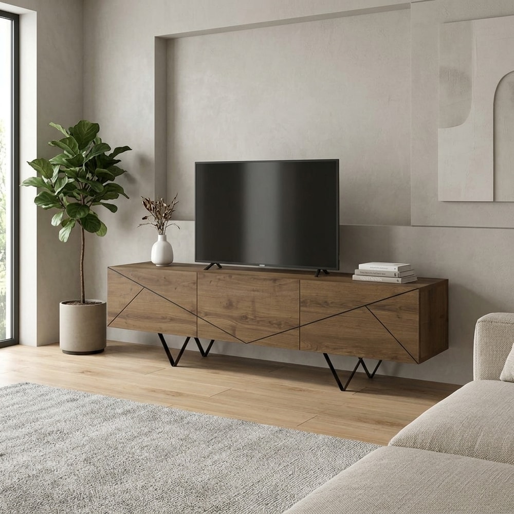 Mueble de TV 3 puertas acabado nogal y metal