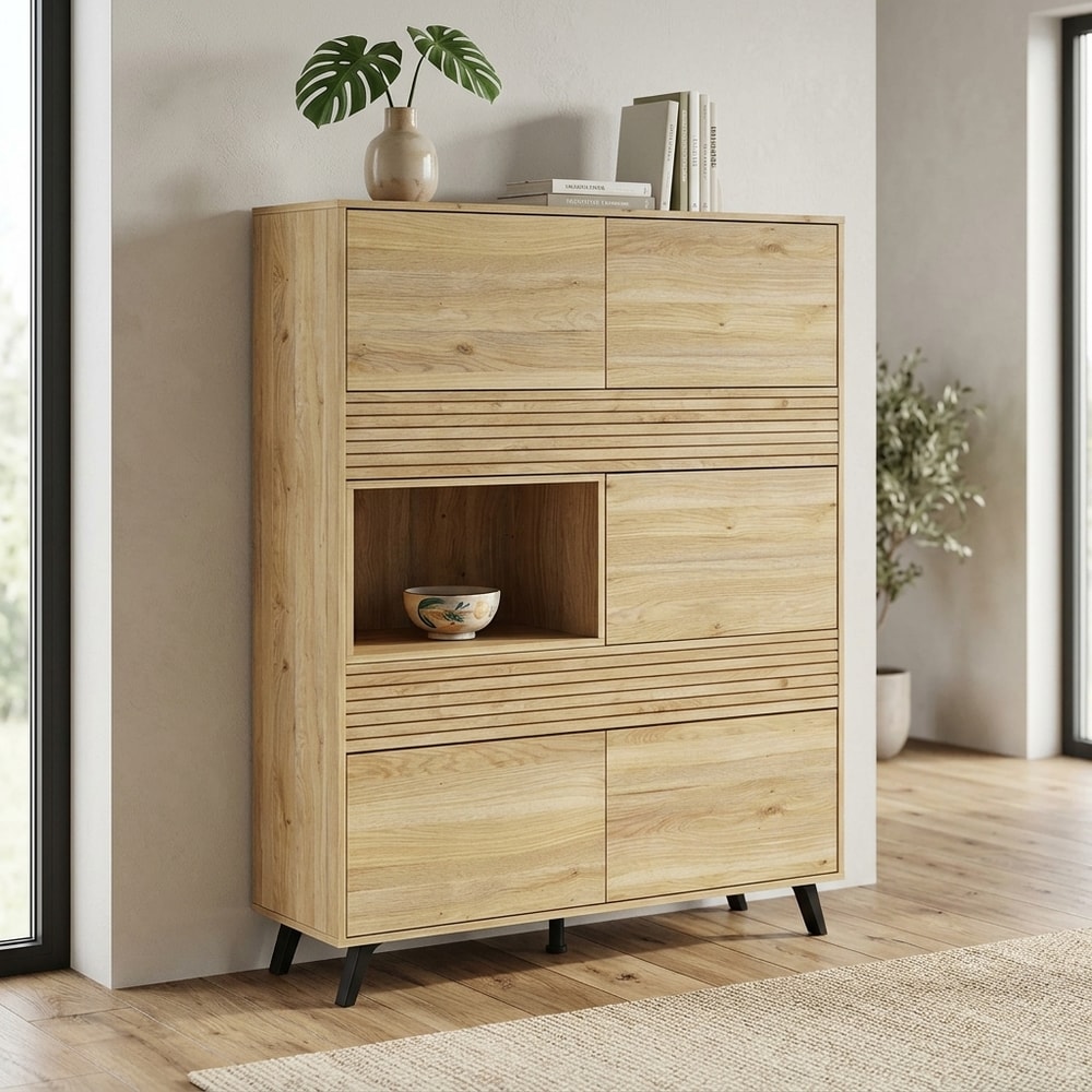 Vitrina de salón con puertas y diseño de rayas