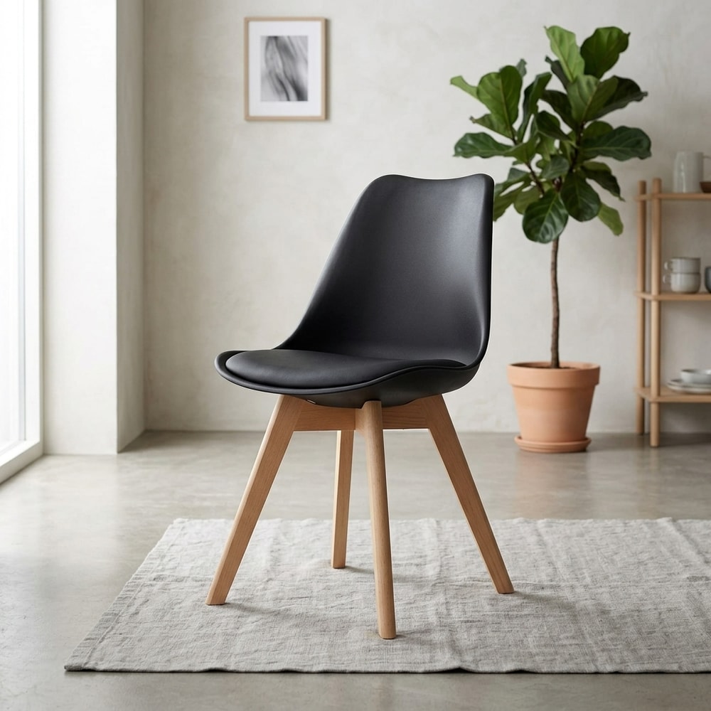 Silla de comedor nórdica negra con patas madera