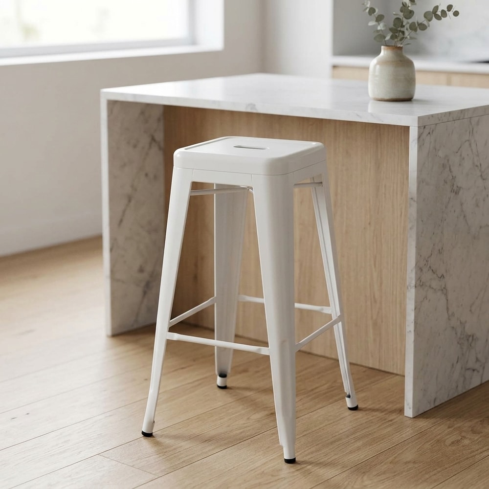 Taburete Alto de Acero Estilo Industrial Blanco