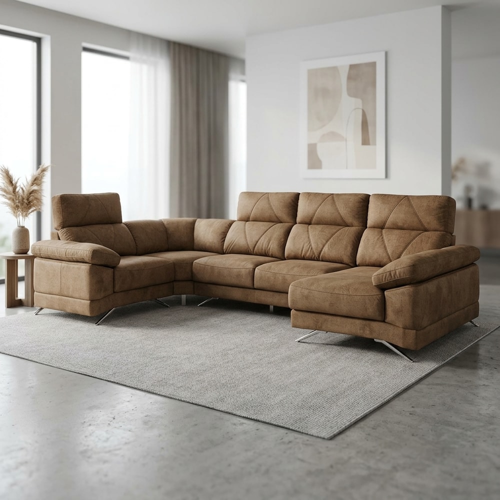 Sofá Rinconera con Chaise Longue Camel