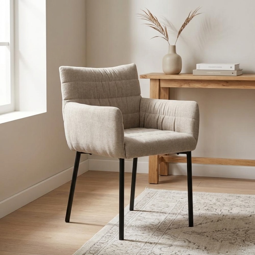 Sillón Tapizado Beige con Reposabrazos