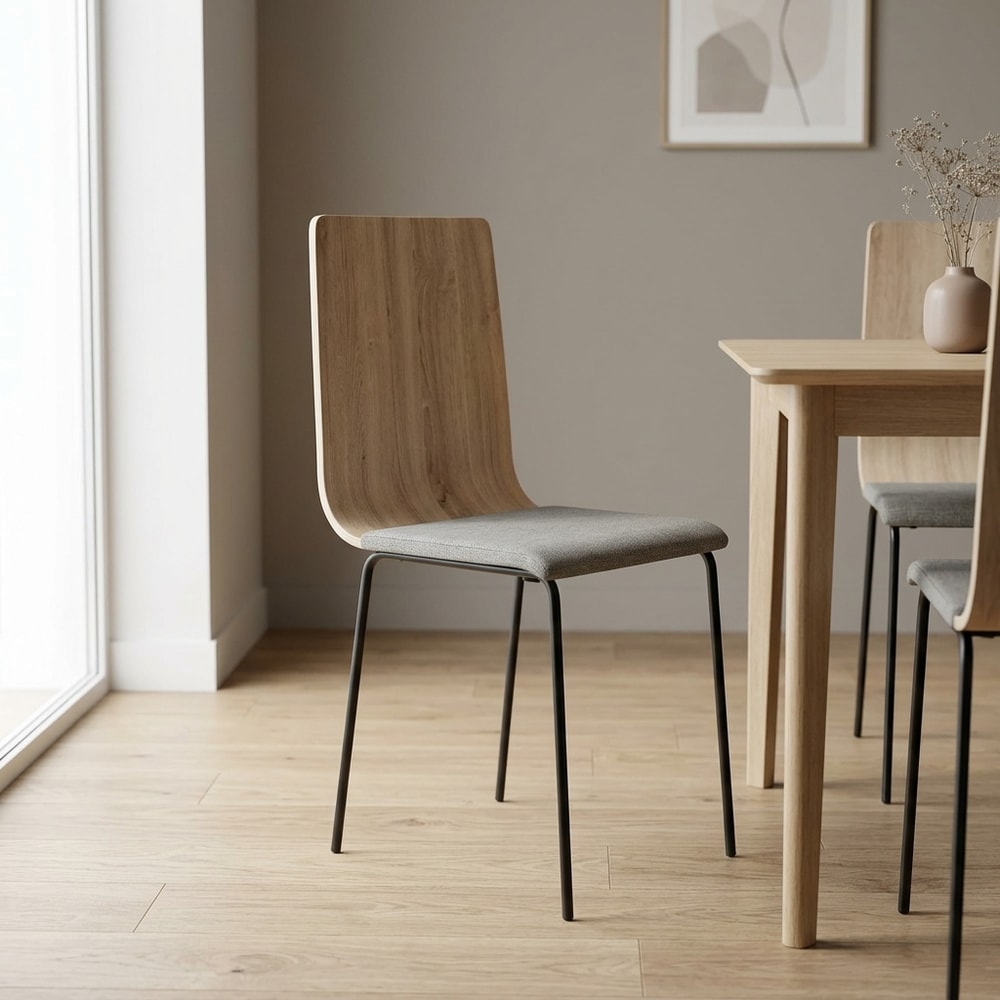 Pack 4 sillas de comedor tapizada gris y madera