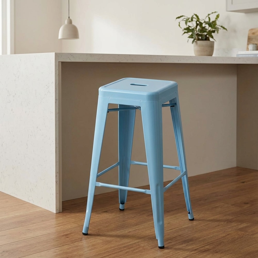 Taburete alto de acero estilo industrial azul