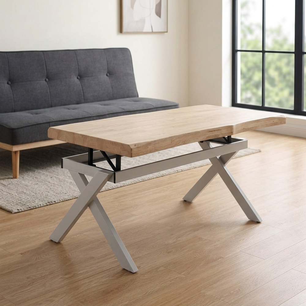 Mesa de centro elevable en roble y metal blanco