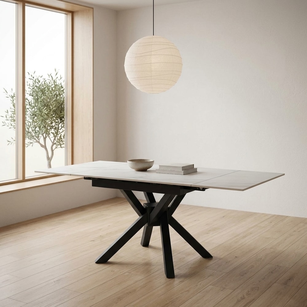 Mesa de comedor extensible blanca y metal