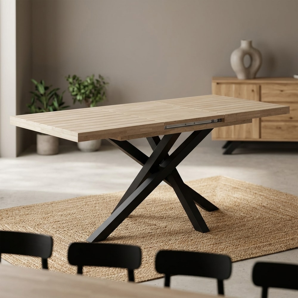 Mesa comedor extensible roble honey y patas negras