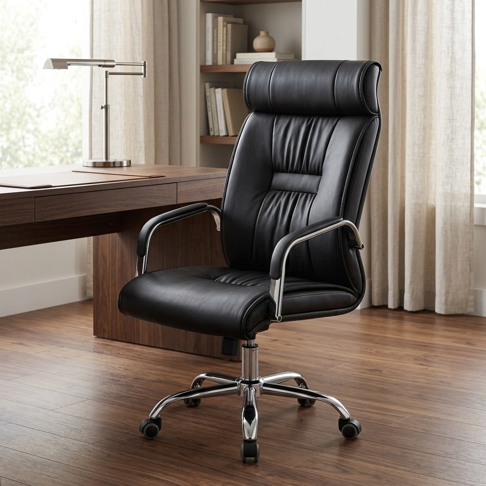 Sillón de dirección en similpiel negra y cromo