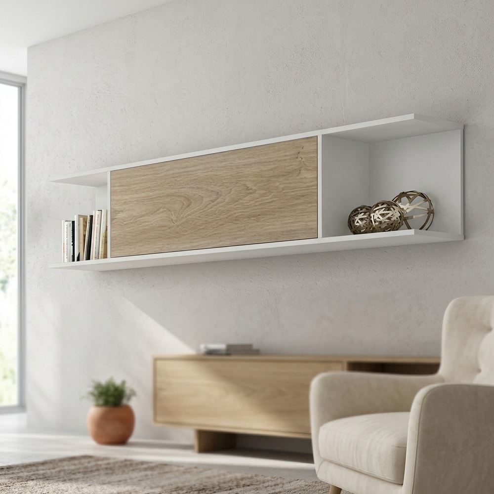 Estantería colgante moderna en blanco y roble