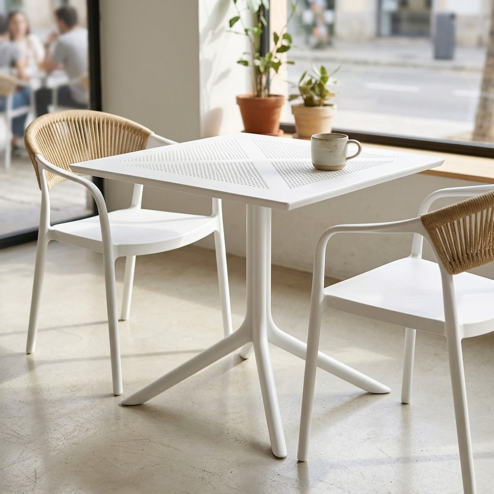 Mesa de Exterior Cuadrada Blanca Anti-UV
