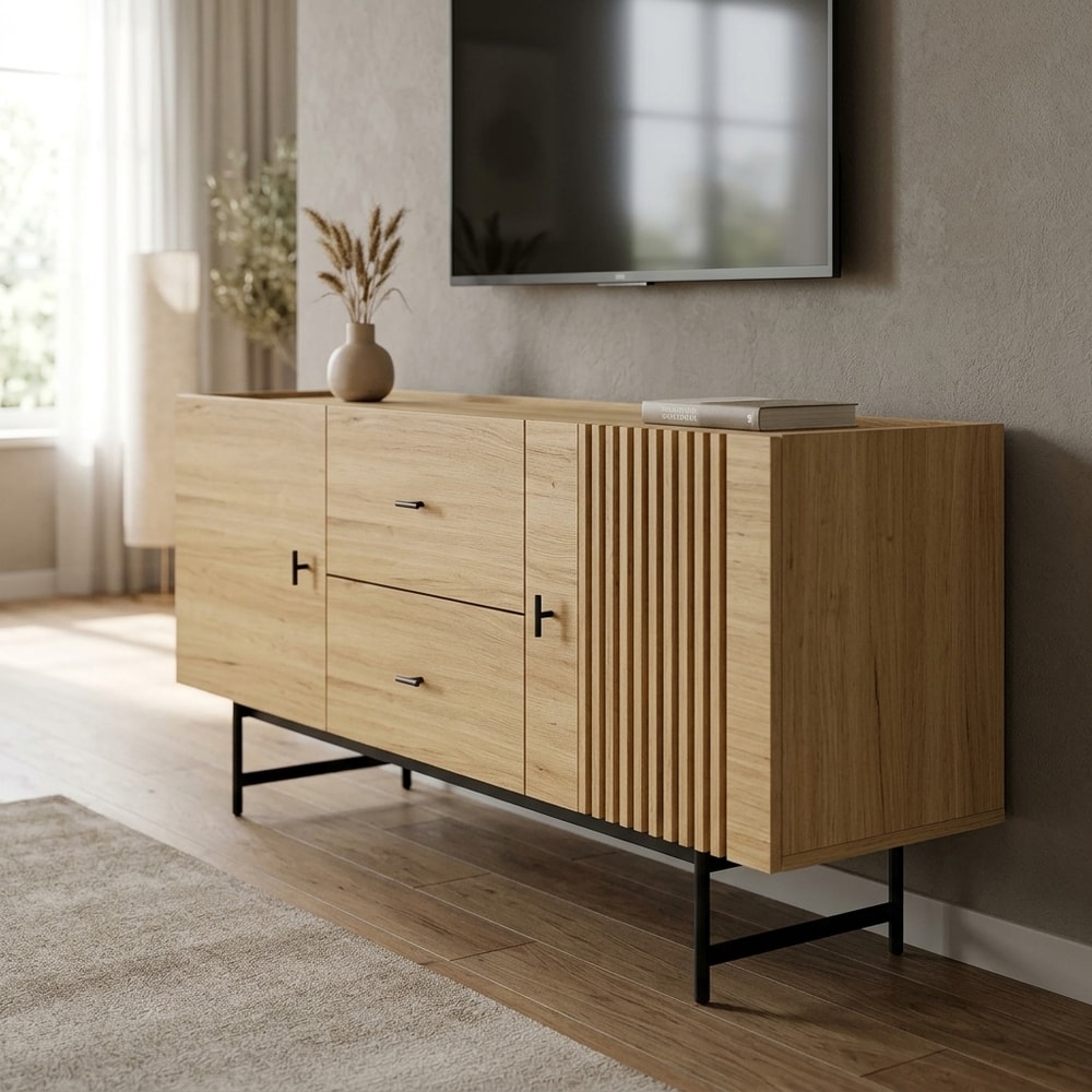 Mueble TV roble y negro 2 puertas