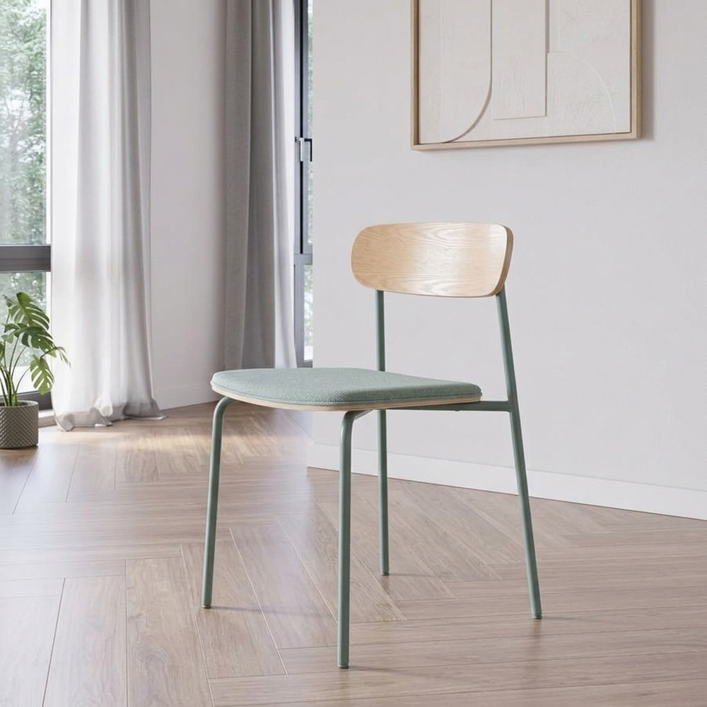 Silla de comedor verde aguamarina y madera
