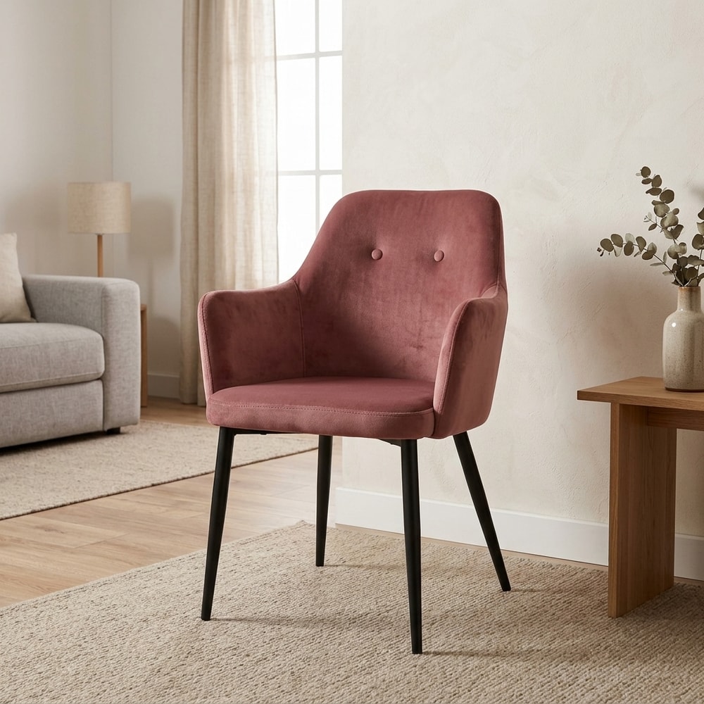 Sillón de Terciopelo Rosa con Patas Metálicas